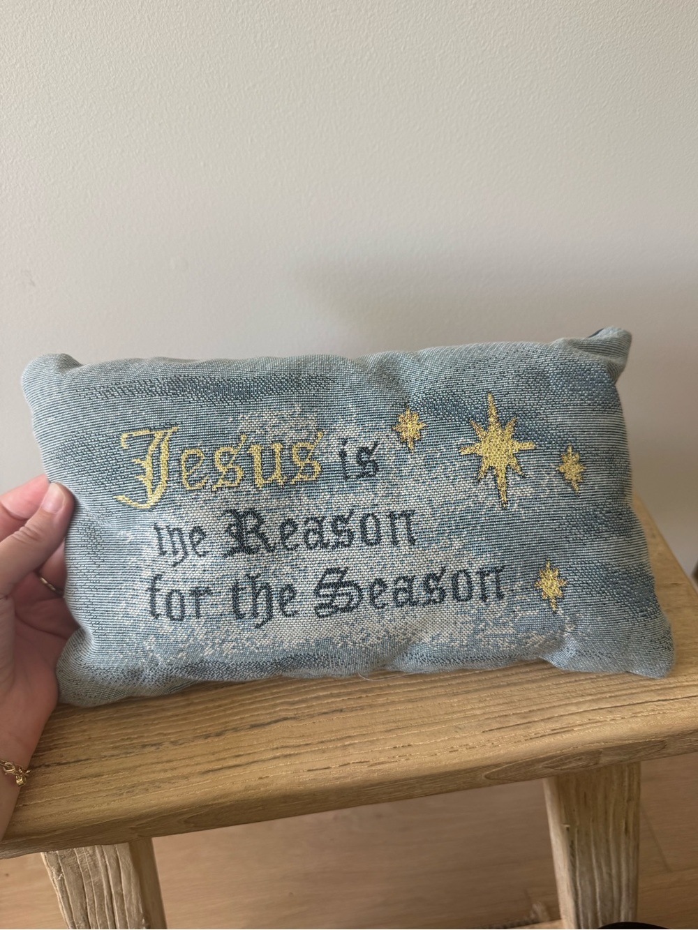 Vintage Cross Stitch Jesus Is The Reason For The Season Small Pillow